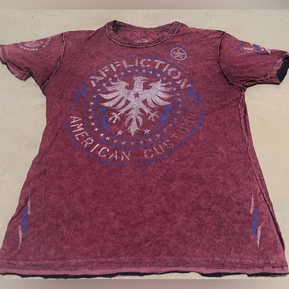 Affliction Red Graphic Reversible Short Sleeve Shirt